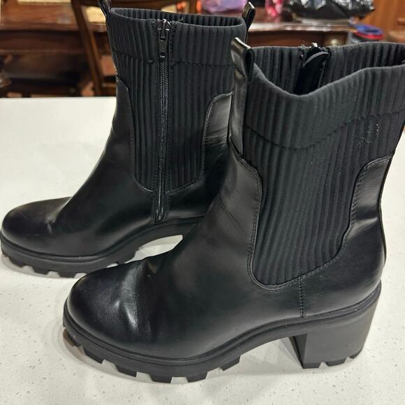 A New Day Natasha Lug Sole Sock Ankle Boot Side Zip Mid Calf Block heel Black 10 - Picture 3 of 11